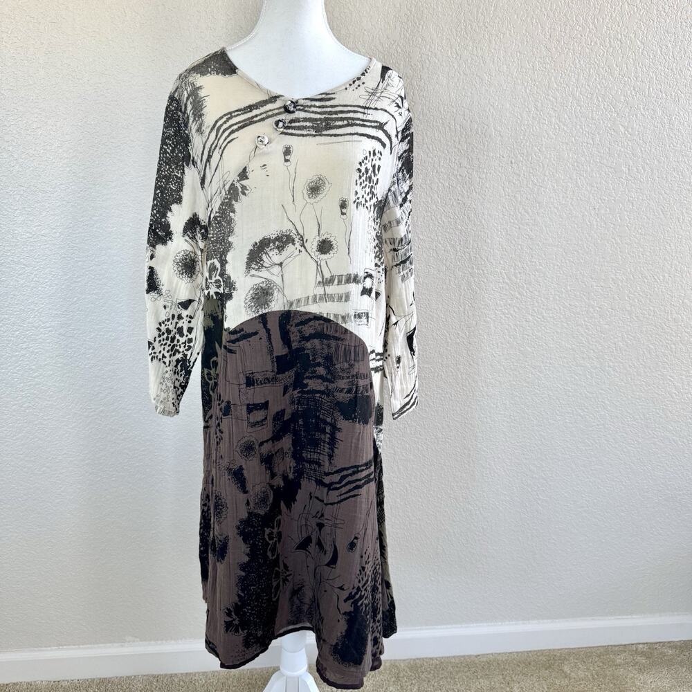 Peacock Ways One Size Lagenlook Tunic Top Dress Beige Grey Green 100% Cotton